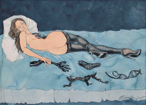 Ромадин Михаил Николаевич. Стриптиз (изображена супруга художника Катя Шейн)